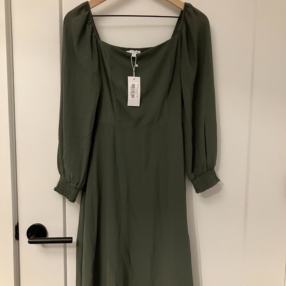 Baltic Born Green Long-Sleeved Short Dress, Size L ("Elise" in "Dark Sage")